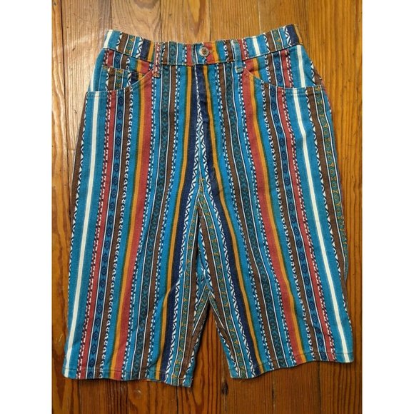 Vintage High Waist Shorts Pattern Action West Women's Size 8 Striped - Picture 1 of 6